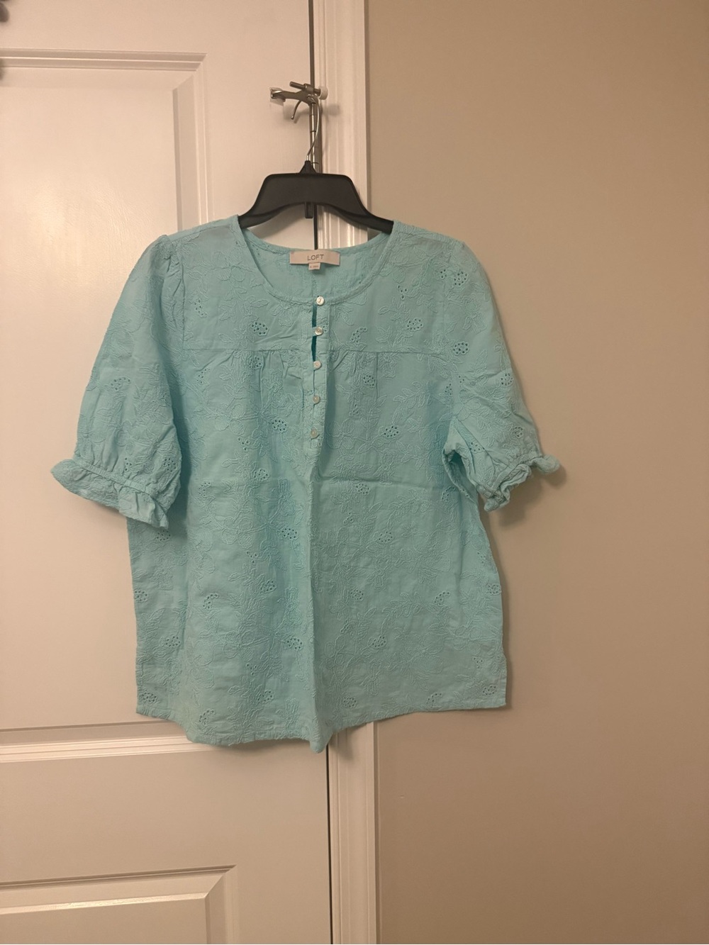LOFT Light Blue Eyelet Button-Front Blouse